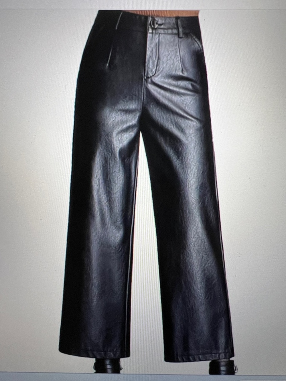 NWT Women's Black High Waist Wide Leg Faux Leather Pants Palazoo Trousers